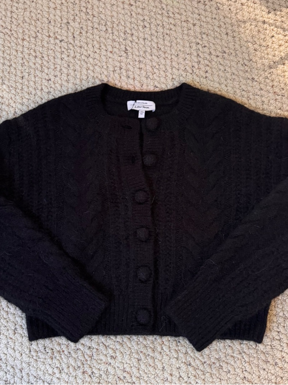 & Other Stories Black Cable Knit Button-Front Cardigan